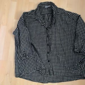 Cut Loose Linen 3/4 Sleeve Button Check Shirt L
